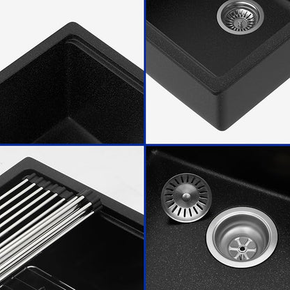 Dcolora 18 In. Black Undermount Granite Composite Bar Sink Single Bowl Workstation, Quartz Kitchen Sink, 18" x 18" x 10" #DC-GU0002BS