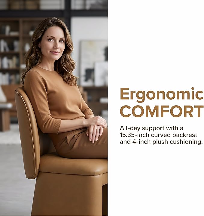Hyfirm Modern Upholstered Dining Chairs Set of 2, Faux Leather Accent Side Dining Chairs Armless Kitchen Chairs with Curved Back Parsons Chairs for Kitchen Dining Room Living Room, Brown