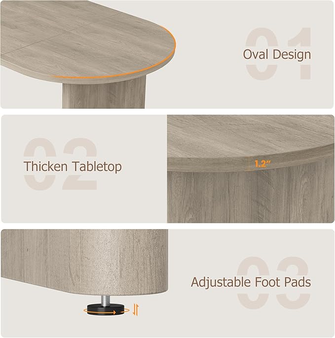 GarveeHome Oval Dining Table for 6-8 People, Long Large Kitchen Table with Thick Sturdy Wooden Base, Farmhouse Dining Room Table for for Kitchen, Living Room, Office (70.87" Long,Gray)