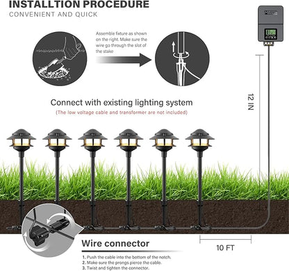 VENUS MANUFACTURING Low Voltage Landscape Lights LED Outdoor Pathway Light 12V AC 2.2W 32Lumen Warm White Landscape Lighting for Garden Path Driveway Yard 8Pack