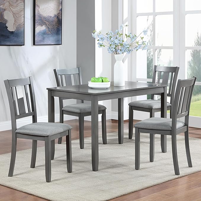 Ball & Cast Wooden Dining Chairs Set of 4, Elegant Wood Kitchen-Chairs with Padded Seat, 4 Pack Dining Room Chair-Seating Modern Side Chairs for Dining Room & Living Room, Solid Gray