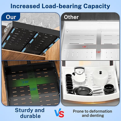 Insputer 1 Pack Pull Out Cabinet Organizer Expandable (12.4"-20.08")W & (16.26"-22.44")D, No Drill Slide Out Drawers with 3 Slide Rail, 2Pcs Magnetic Panel, Adhesive Roll Out Shelf for Kitchen, Pantry