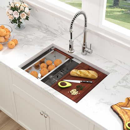 Sarlai 27 Inch Kitchen Sink Undermount - 27"x19" Undermount Sink Ledge Workstation Stainless Steel 16 Gauge Deep Single Bowl Under Counter Kitchen Sinks with Accessories