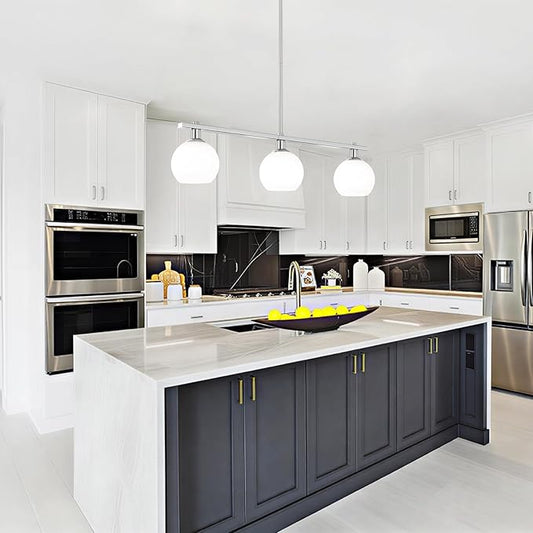 Modern Kitchen Island Lighting 3 Light Brushed Nickel Chandelier With Milk Glass Shades Farmhouse Linear Chandeliers for Dining Room Light Fixtures Over Table Hanging Pendant Lights for Living Room