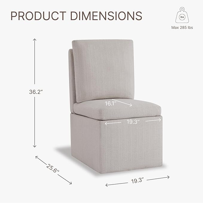 KISLOT Upholstered Dining Chairs with Casters, Modern Dining Room Chairs Set of 2 with Hidden Storage & 4 Wheels, Single Sofa Chair for Kitchen, Reading Room, Waiting Room, Linen