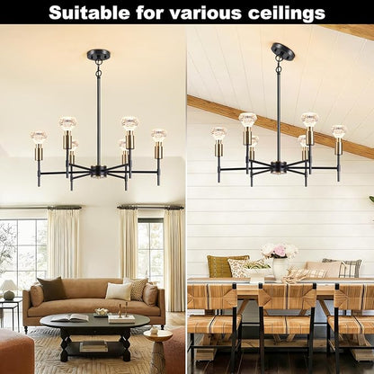 Black Crystal Pendant Light, Modern Black Restaurant Lighting Ceiling Pendant Light, Suitable for Kitchen Island Restaurant Lighting fixtures, with Light Bulbs