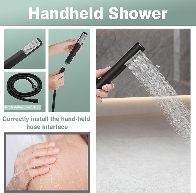 Freestanding Bathtub Faucet - Free Standing Tub Faucet with Swivel Gooseneck Spout and Cylinder Handheld for Bathroom Bathtubs, Matte Black
