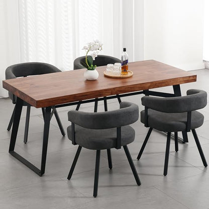 Modern Barrel Dining Chairs Set of 6, Grey PU Leather Upholstered Dining Room Chairs with Arms, Comfy Kitchen Chairs with Black Metal Legs for Dinner Living Room