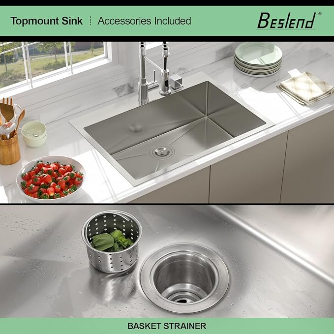 30 Drop In Kitchen Sink - Beslend 30x22 Inch Kitchen Sink Drop In Stainless Steel Sinks Topmount 16 Gauge 9" Deep Single Bowl Above Counter Sinks Dish Basin, Sink Only