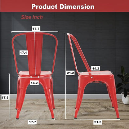Metal Chairs Set of 4 Stackable Chairs Patio Chairs 18 Inch Seat Height Restaurant Chair Chic Metal Kitchen Dining Chairs Trattoria Chairs Indoor/Outdoor Metal Tolix Side Bar Chairs