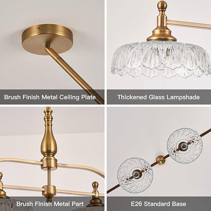 HDDFL Chandeliers Light Pendant Light Fixture Vintage Pendant Lighting Fixtures 4 Lights Chandelier Matte Brass Hanging Light Kitchen Glass Pendant Lights for Island Dining Room Living Room