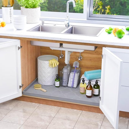 SIKADEER 25" x 22" Under Sink Mat Waterproof, Silicone Mat Kitchen Drawer Shelf and Cabinet Liner, Sink Protector for Kitchen Organizers and Storage, Boot Tray Pet Food Mats