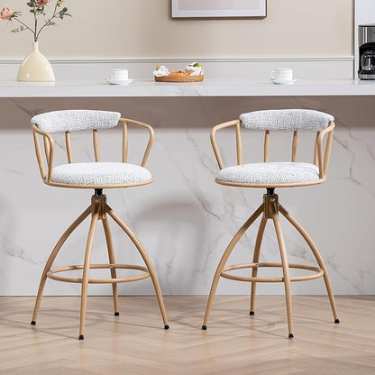 26'' Swivel Counter Height Bar Stool, Set of 2 Fabric Seat with Water Transfer Printed Metal e, Modern Industrial Design Bar Chairs for Kitchen Island, Dining Room, Home Bar, Counter Seat (Beige)