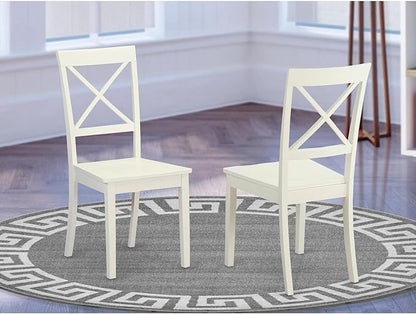 East West Furniture BOC-WHI-W Boston Dining Room Chairs - Cross Back Solid Wood Seat Chairs, Set of 2, Linen White