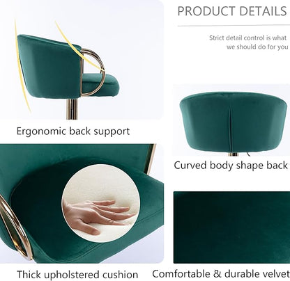 Rhomtree 24-32 Inch Swivel Bar Stools, Adjustable Counter Height Barstools with Gold Stable Metal Frame Footrest, Upholstered Bar Chairs for Home Bar Kitchen Island(Green Set of 6)