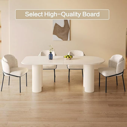 Guyii 70" Cream White Dining Table Set with 6 Chairs, Modern Kitchen Table, Indoor Use for Kitchen, Dining Room, Living Room, Small Spaces