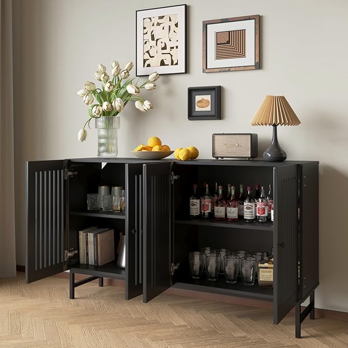 Gyger Buffet Storage Cabinet with 4 Doors,Kitchen Sideboard with Storage,Coffee Bar Cabinet for Kitchen,Living Room,Black