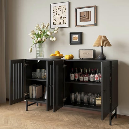 Gyger Buffet Storage Cabinet with 4 Doors,Kitchen Sideboard with Storage,Coffee Bar Cabinet for Kitchen,Living Room,Black