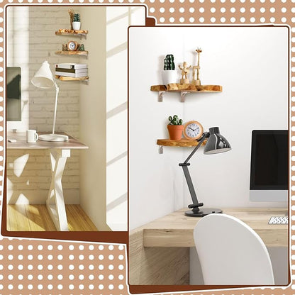 Pinkunn 3 Pcs Corner Floating Shelves for Wall Mounted Cedar Wood Wall Shelves Solid Wooden Hanging Decoration for Room Kitchen Living Room Bathroom Bedroom