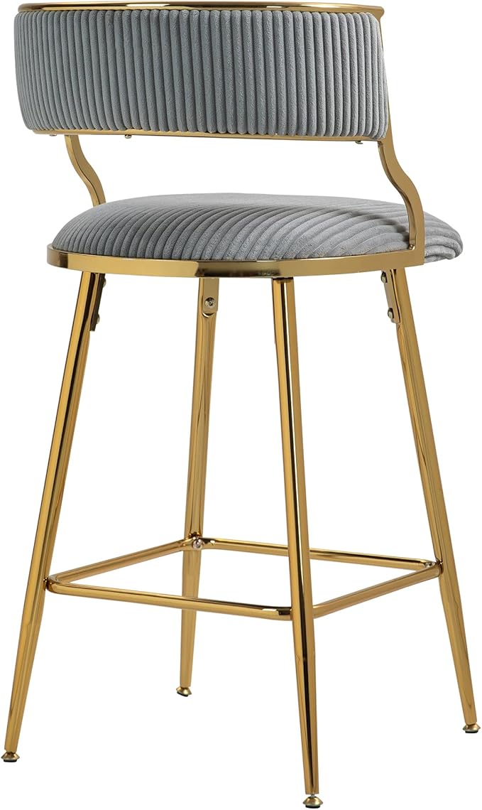 Modern Dining Chairs,Set of 2 with Ergonomic Supportive Curved Backrests,Sturdy and Stylish Simple Natural Design,Versatile Use Kitchen Island Counter Bar Stools Footrest,Everyday in,Grey-Corduroy-Fo