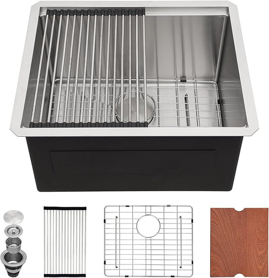 Sarlai 23 Inch Undermount Laundry Sink - 23x19 Inch Extra Deep Single Bowl Stainless Steel Utility Sink Workstation Basin
