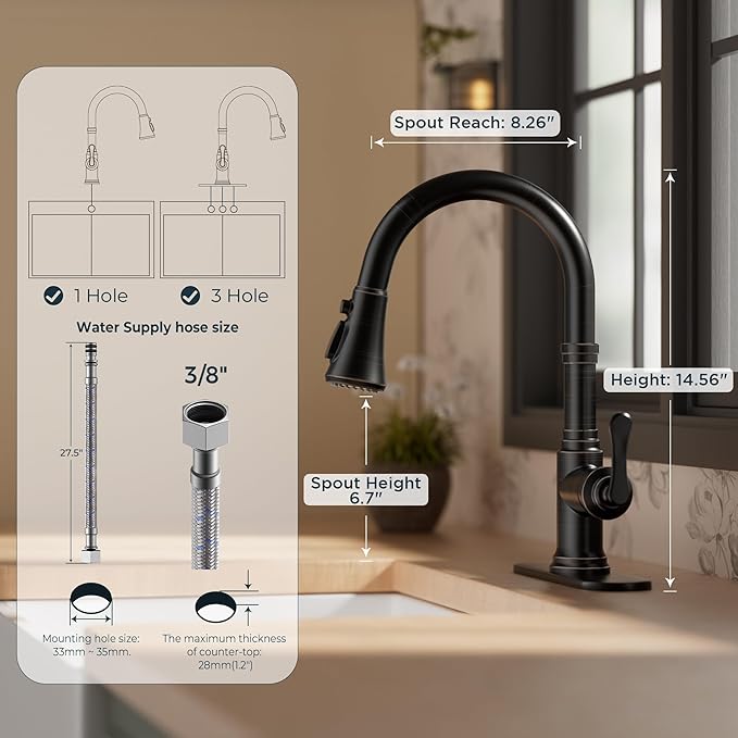 FORIOUS Antique Kitchen Faucets with Pull Down Sprayer Oil Rubbed Brown, 3 in 1 Stainless Steel High Arc Single Handle Sink Faucet for Farmhouse Camper Rv Bar, Fit for 1 or 3 Hole