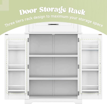 Merax 72" Tall Kitchen Pantry Storage Cabinet, Farmhouse Freestanding Large Cupboard with One Drawer, Bathroom Cabinet with Adjustable Shelves, 6 Door-Shelf for Dining Room, White