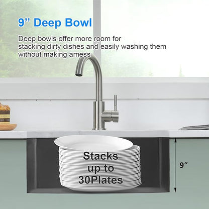 PEPO 23 Inch Undermount Kitchen Sink 23x18 16 Gauge Stainless Steel Single Bowl Small Bar Sink with Drain and Bottom Grid