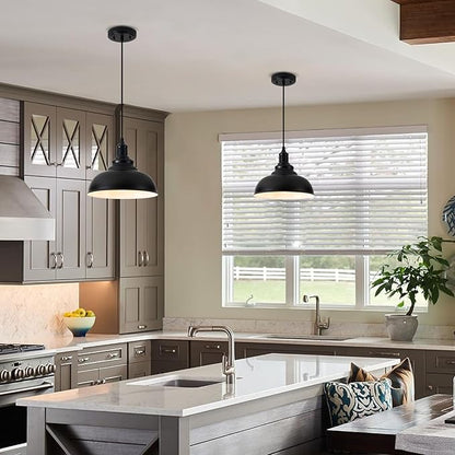 2 Pack Farmhouse Pendant Light Black Pendant Lights Kitchen Island Industrial Adjustable Hanging Barn Lamp Pendant Lighting Over Island Sink Light Fixtures