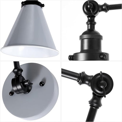 JONATHAN Y 7" Gray/Black Classic Industrial Metal Adjustable Arm LED Wall Sconce for Bedside Reading, Farmhouse Swing Arm Wall Lamp with Metal Shade, Hardwired (JYL7462H-SET2)