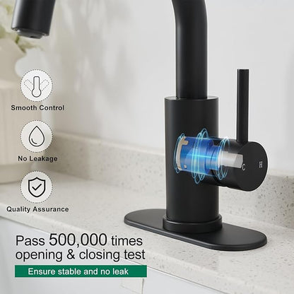 VOTON Bar Sink Faucet, Bathroom Kitchen 360° Rotatable Faucet, Matte Black Single Hole Bathroom Faucets Modern Small Mini Kitchen Bath Utility Vanity Outdoor Lavatory Faucets