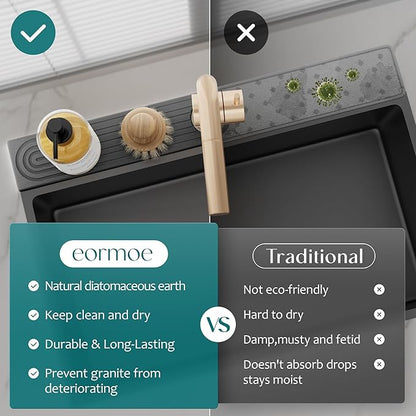 eormoe 30 inch Kitchen Faucet Absorbent Mat - Diatomaceous Earth Splash Guard for Sink Faucet, Aesthetic Water Absorbing Stone Tray in The Modern Home (30" x 3.9", Dark grey)