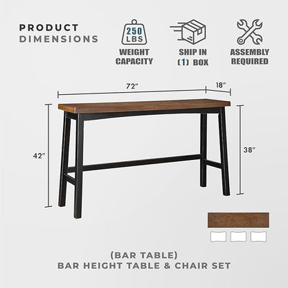 Lexicon Bar Table Set for 3, Small Kitchen Table Set Kitchen Island Table with 3 Saddle Bar Stools, 4 Piece Dining Table Set for Breakfast Nook, Living Room, Apartment, Pub Height, Black/Brown