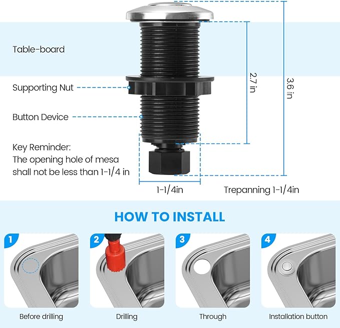 Garbage Disposal Air Switch Kit Dual Outlet Sink Top Waste Disposal Long Stainless Steel Brushed Nickel On/Off Air Button Food and Waste Disposals Part by Briidea, UL Listed