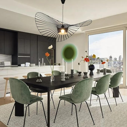 Modern Black Woven Chandelier, 47.2 inch Farmhouse Coastal Hat Pendant Light Fixtures Matte Black Handwoven Shade Boho Pendant Hanging Lamp for Dining Room Kitchen Bedroom Foyer Hallway living room