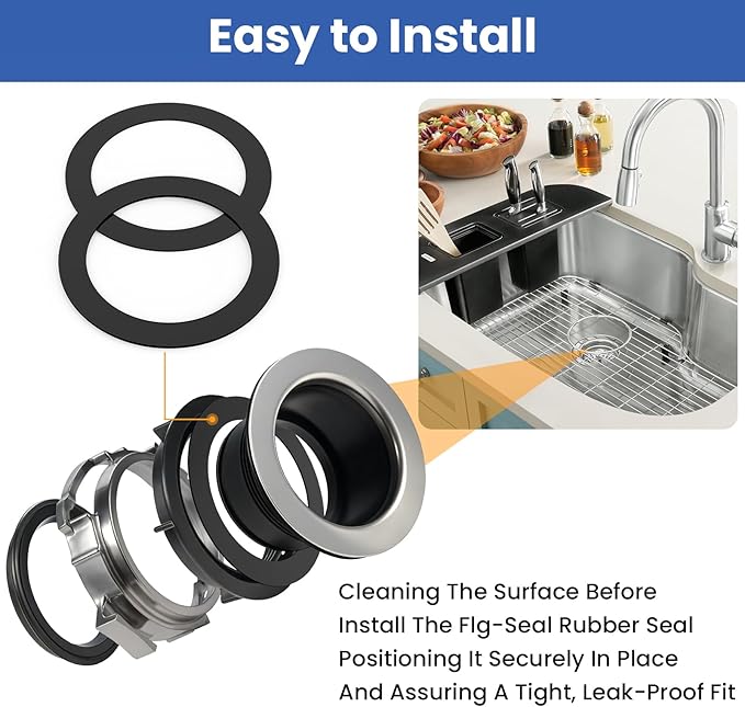 6 Pcs Kitchen Sink Drain Garbage Disposal Gasket, Putty-Free Rubber Seal Accessory for Kitchen Sink's Drain Flange (Black)