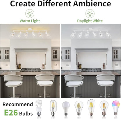 WILON Track Lighting Fixtures, 6 Light Kit Flush Mount Ceiling Spotlight, White Kitchen Light, Flexibly Rotatable Head, E26 Base