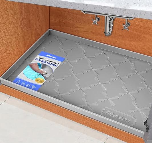 SIKADEER Waterproof Under Sink Mat 22x19, Raised Edge Silicone Mat Under Sink Shelf Liner, Sink Protector Kitchen Cabinet Tray for Bathroom Vanity and Small Cabinets, Cat Food Mat