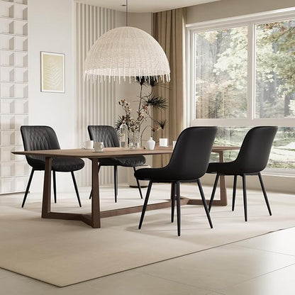 YOUNIKE Black Faux Leather Dining Chairs Set of 2 Mid-Century Modern High Padded Back Comfy Upholstered Kitchen Chairs with Metal Legs Wide Seat Accent Side Chair for Dining/Living/Waiting Room