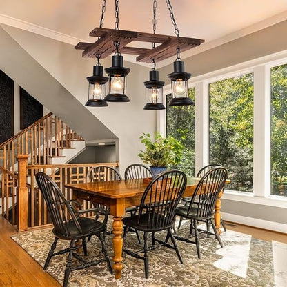 A Million 24" Farmhouse Chandelier, 4 Light Pendant Chandeliers for Dining Room, Retro Kitchen Lighting Fixtures with E26 Socket, Rustic Wood Pendant Lights for Hallway Bar Cafe Foyer