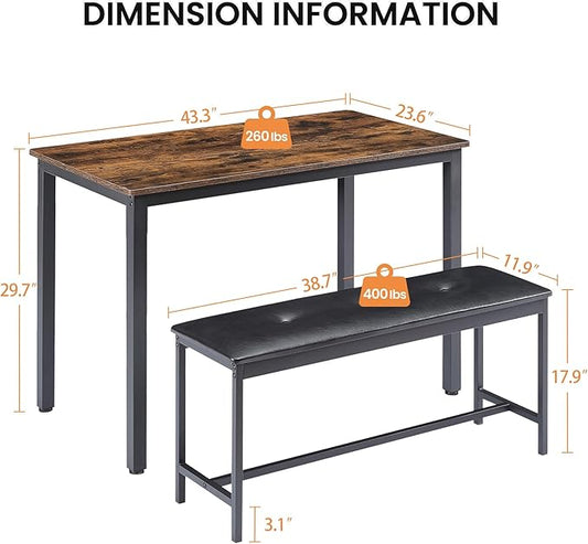 Dining Table Set for 4, Wood Kitchen Table & Chair with 2 Upholstered Benches for Breakfast Nook and Small Space, Brown