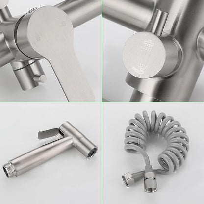 Wall Mount Kitchen Sink Faucet with Side Sprayer, Commercial Faucet, Nickel Brushed Unility Sink Faucet, Mixer Tap, 7.7-8.3 Inches Center, Spout Reach 9.2"