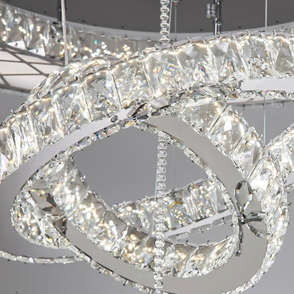 HAIXIANG Crystal Glam Chandelier LED Ceiling Light Dining Bedroom Interior Lighting Fixtures Remote Dimmable Ceiling Chandeliers 24 Inches Silver Light
