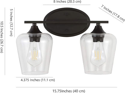 JONATHAN Y 15.75" Oil Rubbed Bronze 2-Light Farmhouse Rustic LED Vanity Light Sconce, Clear Glass Shade, Vintage Indoor Fixture for Bathroom Mirror, LED Bulb Included (JYL7546A)
