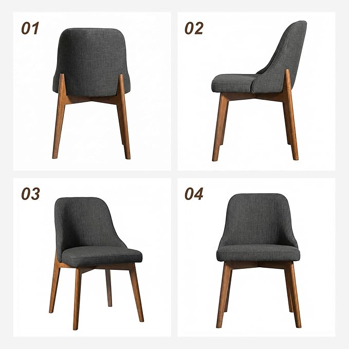 Casaphoria Set of 2 Upholstered Dining Chairs, Dark Grey Fabric Kitchen Chairs with Walnut Wood Legs, Modern Accent Chairs for Dining Room, Living Room or Kitchen
