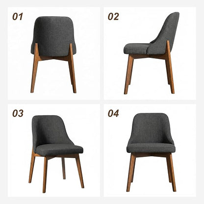Casaphoria Set of 2 Upholstered Dining Chairs, Dark Grey Fabric Kitchen Chairs with Walnut Wood Legs, Modern Accent Chairs for Dining Room, Living Room or Kitchen