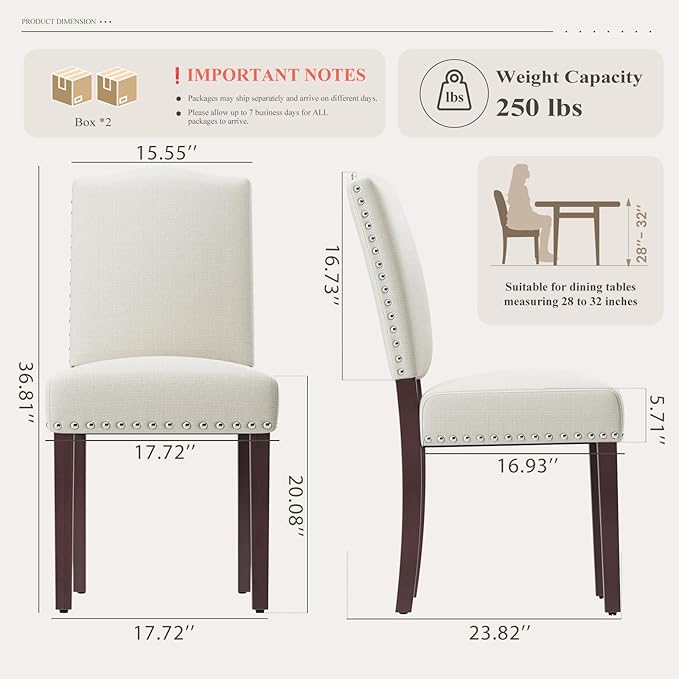 Upholstered Parsons Dining Chairs Set of 4, Modern Dining Room Chairs with Back, Fabric Kitchen Side Chairs with Wood Legs, Nailhead Trim for Dinner Farmhouse Restaurant, Beige