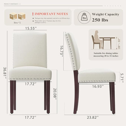 Upholstered Parsons Dining Chairs Set of 4, Modern Dining Room Chairs with Back, Fabric Kitchen Side Chairs with Wood Legs, Nailhead Trim for Dinner Farmhouse Restaurant, Beige