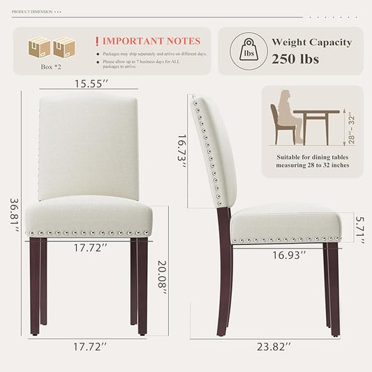 Upholstered Parsons Dining Chairs Set of 4, Modern Dining Room Chairs with Back, Fabric Kitchen Side Chairs with Wood Legs, Nailhead Trim for Dinner Farmhouse Restaurant, Beige