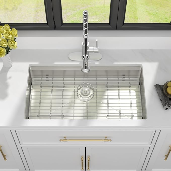32 Kitchen Sink Undermount Workstation - Kichae 32x19x5 Undermount Kitchen Sinks Shallow Ledge Workstation 16-Gauge Stainless Steel Deep Single Bowl Under Counter Handmade Basin
